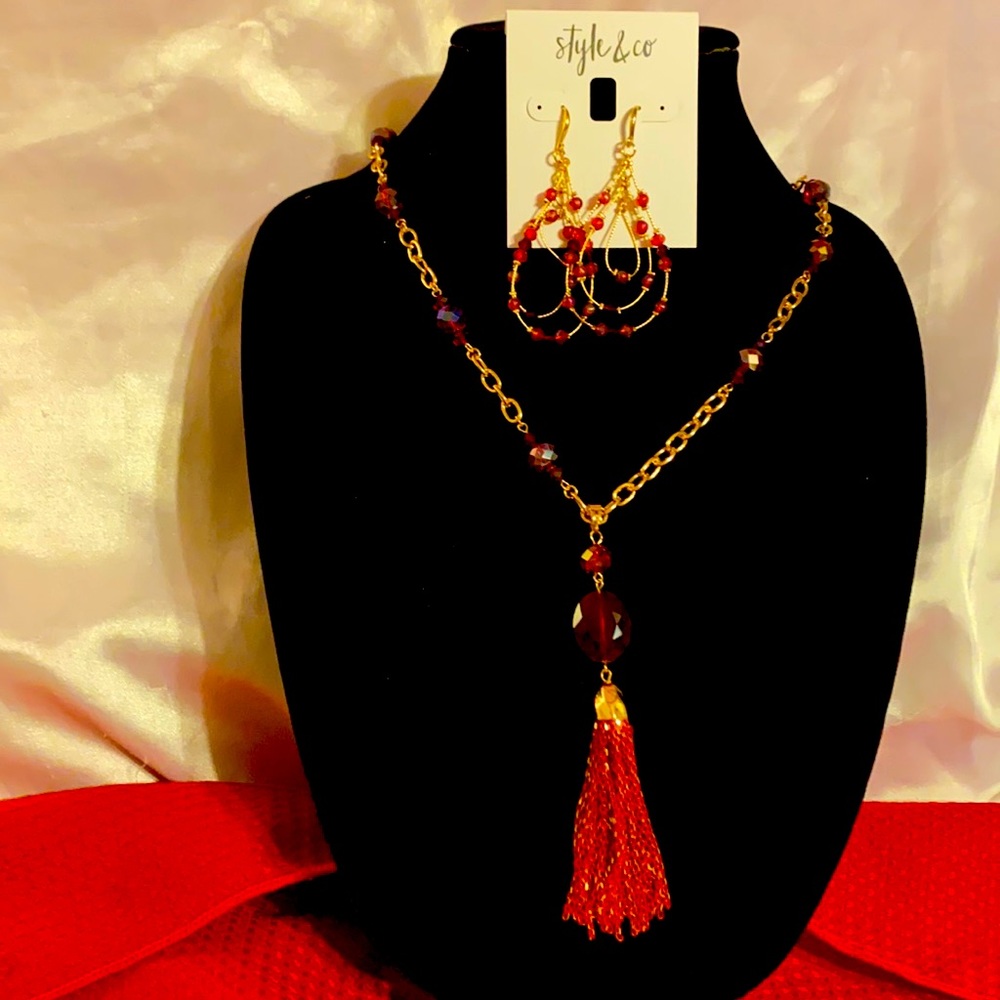 Sock it to me red earrings and necklace set